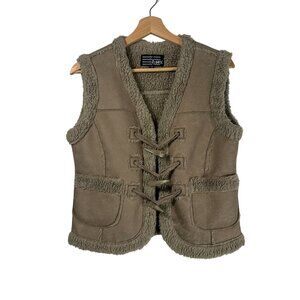 Marcelle Renee Women's Faux Leather Sherpa Trim Vest Brown Size S